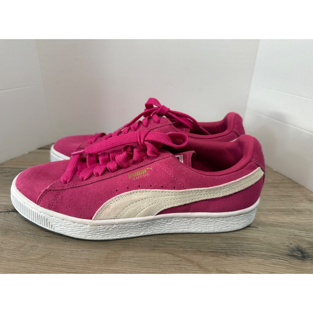 Puma Suede Classic Sneakers Womens 8.5 Pink White 355462 38 Low Top Retro Shoes - Picture 2 of 9